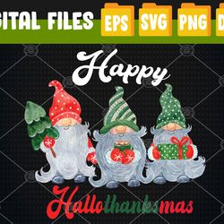 Womens Happy HalloThanksMas Halloween Thanksgiving Christmas Gnomes Svg, Eps, Png, Dxf, Digital Download