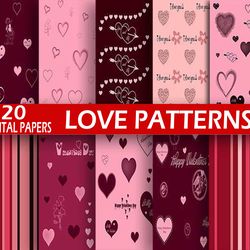20 digital paper, valentine paper, valentine background, digital paper pack
