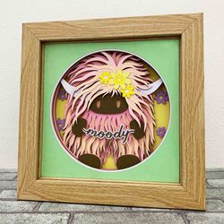 highland cow gnome shadow box svg/ 3d cow gnome shadow box/ moody girl shadow box/ svg for cricut/ for silhouette