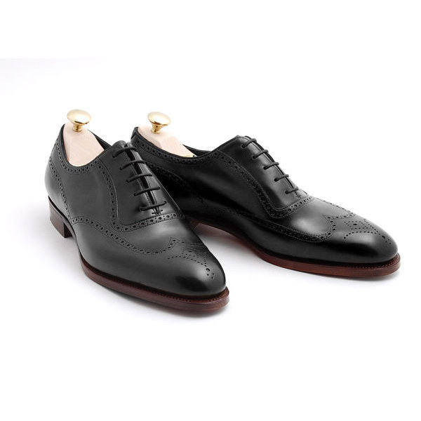 Men's Handmade Black Leather Wing Tip Oxford Lace Up Shoes.jpg