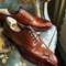 Men's Handmade Brown Color Oxford Leather Wing Tip Matching Sole Lace Up Shoes.jpg