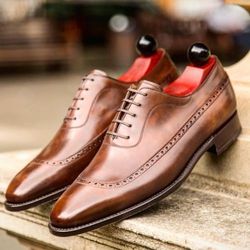 Men's Handmade Brown Leather Oxford Brogue Lace Up Dress Shoes