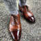 Men's Handmade Brown Patina Leather Oxford Toe Cap Lace Up Dress Shoes.jpg