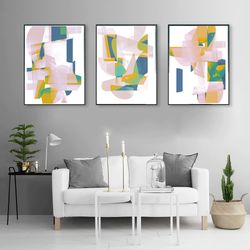 Abstract Modern Art Set Of 3 Posters Geometric Print Digital Download Abstract Painting Large Art Three Prints Wall Art