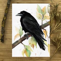 Raven watercolor download poster, download printable crow wall decor, digital watercolor print by Anne Gorywine