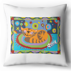 Digital - Vintage Cross Stitch Pattern Pillow - Sleepy Cat Pillow - Cushion Cross Stitch