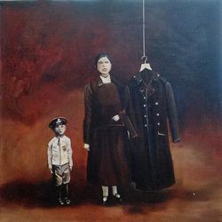 family portrait painting mother and son art artwork 23*23 inch military oil painting