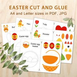 Cut and Glue Activity Game for kids in PDF and JPG formats. Printable worksheets for preschoolers A4 and Letter sizes