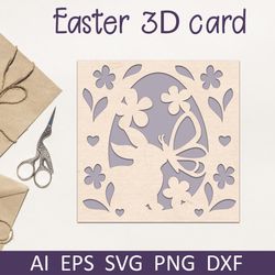 3d layered Easter card with bunny and flowers svg, Papercut files