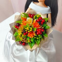 Autumn Doll Bouquet in 1:6 scale,Decoration for dollhouse,Handmade Miniature flower for doll,Accessory for doll