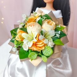 Flowers for doll in 1:6 scale,Decoration doll wedding,Miniature flowers roses for doll,Handmade accessory for doll