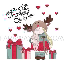 magic gifts tilda doll cartoon new year vector illustration
