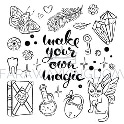 magic lettering illustration witchcraft cartoon vector set