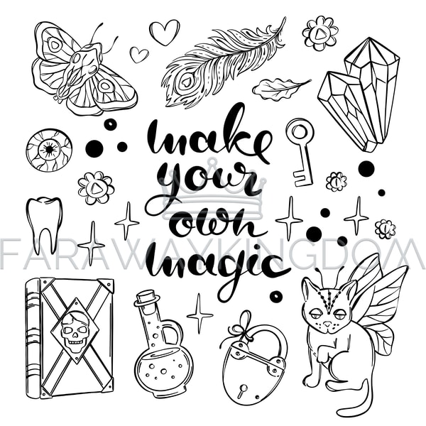 MAGIC LETTERING ILLUSTRATION Witchcraft Cartoon Vector Set - Inspire Uplift