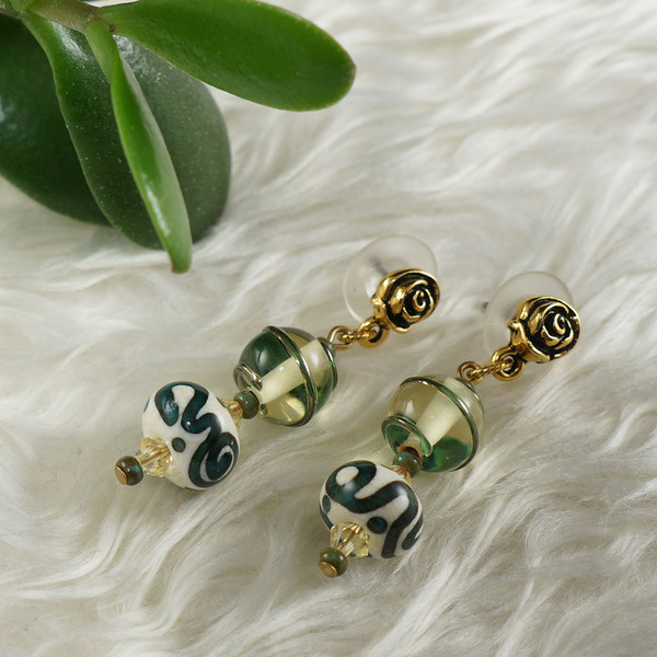 clear-yellow-green-earrings-lampwork-murano-glass-earrings-jewelry