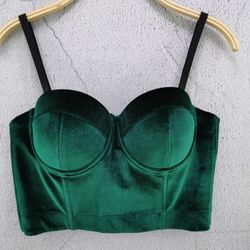 Velvet green emerland corset top womens bustier Velure deep green corset bra crop top lingerie