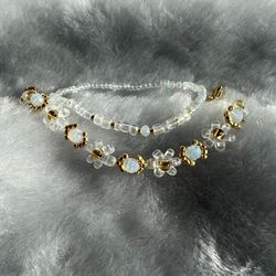 Matte Floral bracelet with Moonstone,  Handmade beaded bracelet , Gift for her , Dainty jewelry , Beaded jewellery