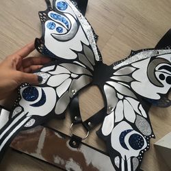 harness with wings batterfly, women's genuine leather harness, butterflys wings harness, white wings, black wings,