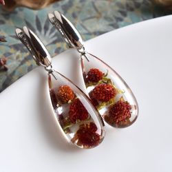 Real strawberry earrings. Earrings with strawberry. Real strawberry in resin.