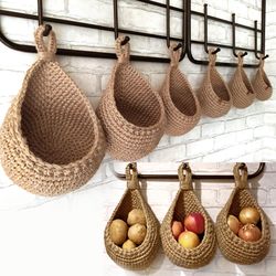 Hanging wall baskets Vegetable baskets Hanging fruit baskets Crochet jute basket Rustic jute basket