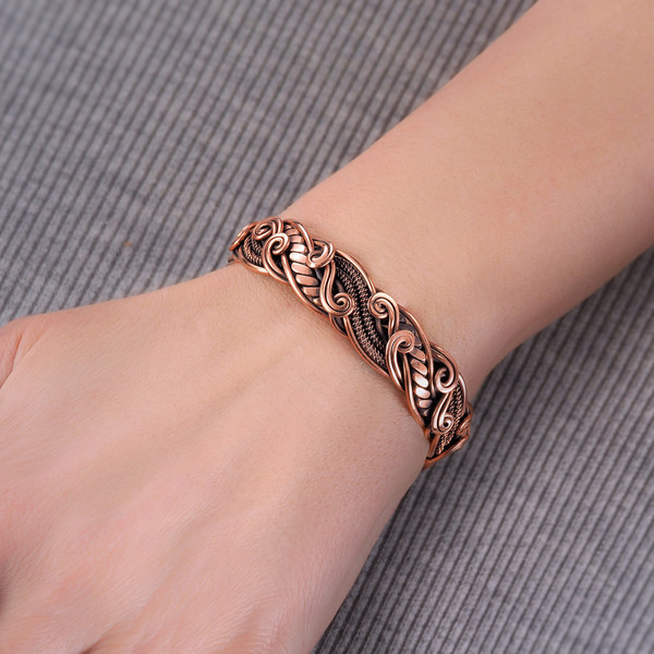 wirewrapart wire wrap art pure copper wire wrapped bracelet bangle handmade jewelry weaved jewellery antique style art 7th 22nd anniversary gift her woman man (