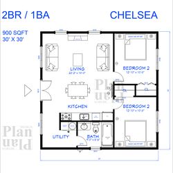 chelsea 2br/1ba 900sqft floor plan 30'x30'