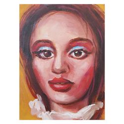 Brunette girl painting original art oil art Girl gift 7- 9 in wall art painting portrait art Matisse Girl classical art