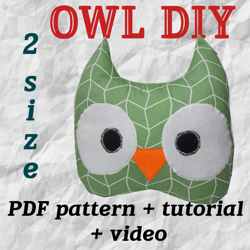 Owl easy sewing pattern, PDF pattern_tutorial_VIDEO, primitive doll pattern, stuffed owl,