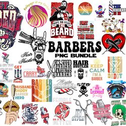 barber designs png bundle - barber life digital download - png great for stickers, t-shirt,barber png, barber shop png