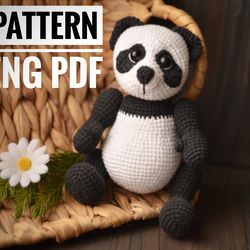Panda crochet pattern, amigurumi panda bear, pdf, pattern on English