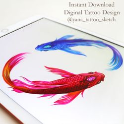 Pisces Tattoo Design Pisces Zodiac Sign Tattoo Design Pisces Two Fish Tattoo Sketch, Instant download PDF and JPG files