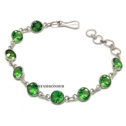 1 PC Green Faceted Topaz Gemstone 925 Sterling Silver Plated Bezel Bracelet, Bracelet With Unisex, Handmade jewelry