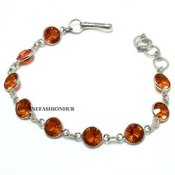 1 PC Orange Faceted Topaz Gemstone 925 Sterling Silver Plated Bezel Bracelet, Bracelet With Unisex, Handmade jewelry