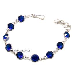 1 PC Blue Faceted Topaz Gemstone 925 Sterling Silver Plated Bezel Bracelet, Gemstone Bracelet , Handmade jewelry