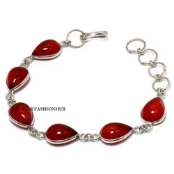 1 PC Red Garnet Gemstone 925 Sterling Silver Plated Bezel Bracelet, Gemstone Bracelet , Handmade jewelry For HER