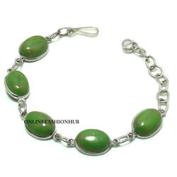 1 PC Green Turquoise Gemstone 925 Sterling Silver Plated Bezel Bracelet, Gemstone Bracelet, Handmade jewelry For HER