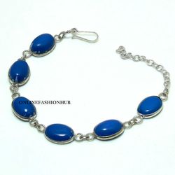 1 PC Blue Jasper Gemstone 925 Sterling Silver Plated Bezel Bracelet, Gemstone Bracelet , Handmade jewelry For HER