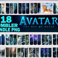 18 avatar 2 tumbler designs bundle, the way of water png, pandora tumbler, 20oz skinny tumbler sublimation