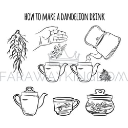 make a drink from dandelion pharmacy vector illustration set