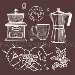 man holding coffee grains in his palms vector illustration set