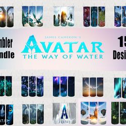 15 avatar 2 tumbler designs bundle, the way of water png, pandora tumbler, 20oz skinny tumbler sublimation, straight tum