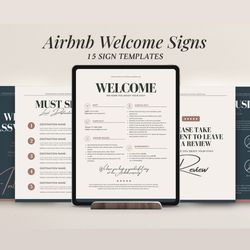 Airbnb Welcome Poster Template, Canva template, 15 signs, VRBO guest book, house manual template, Guest guide,