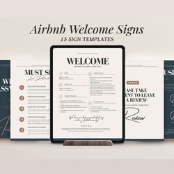 airbnb welcome poster template, canva template, 15 signs, vrbo guest book, house manual template, guest guide,