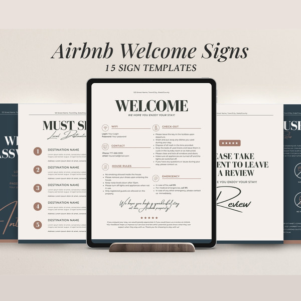 Airbnb Welcome Poster Template, Canva template, 15 signs, VRBO guest book, house manual template, Guest guide, (1).jpg