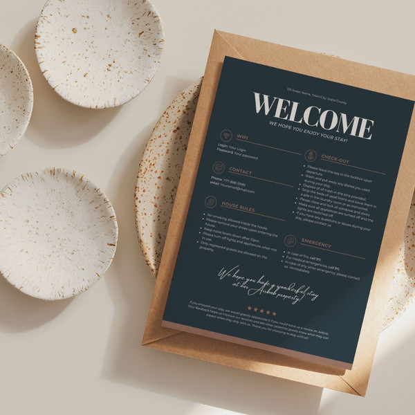 Minimalist Welcome Sign template for Airbnb VRBO Hosts, 2 colors, House Rules, Wi-Fi, Check-Out Info, Vacation Rental (7).jpg
