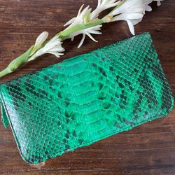 Python skin Wallet Green | Genuine Python light green Colour Wallet unisex | classy Elegant Python Genuine Leather Walle