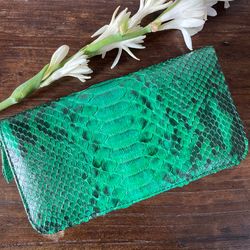 python skin wallet green | genuine python light green colour wallet unisex | classy elegant python genuine leather walle