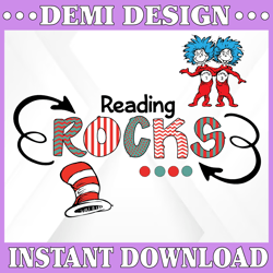 Dr Seuss Reading Rocks Svg, Dr Seuss Svg, The Cat In The Hat Svg, Thing 1 Thing 2 Svg, Reading Rocks Svg, The Things Svg