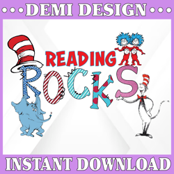 Reading Rocks Hand Drawn Dr Seuss Read Across America Day  Design Cat in the Hat Sublimation Design PNG Digital file