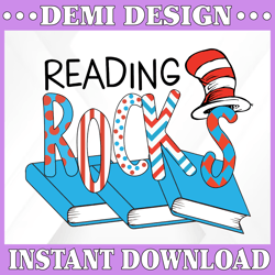 Dr seuss reading rocks cat in the hat svg theme digital file sublimation Design Download PNG File